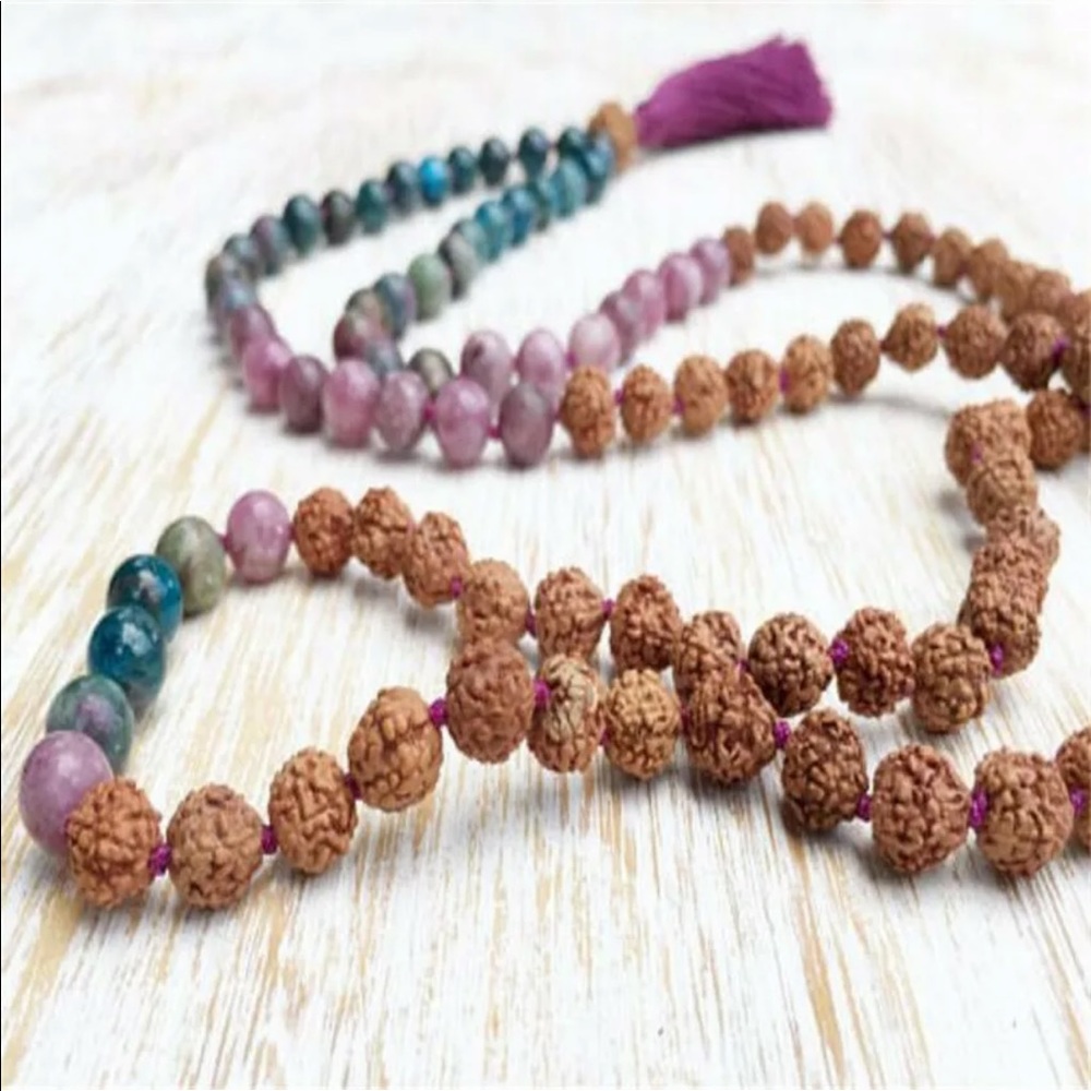 Mixed Gemstone and Rudraksha Seed Mala 8mm - Picture 11 of 11